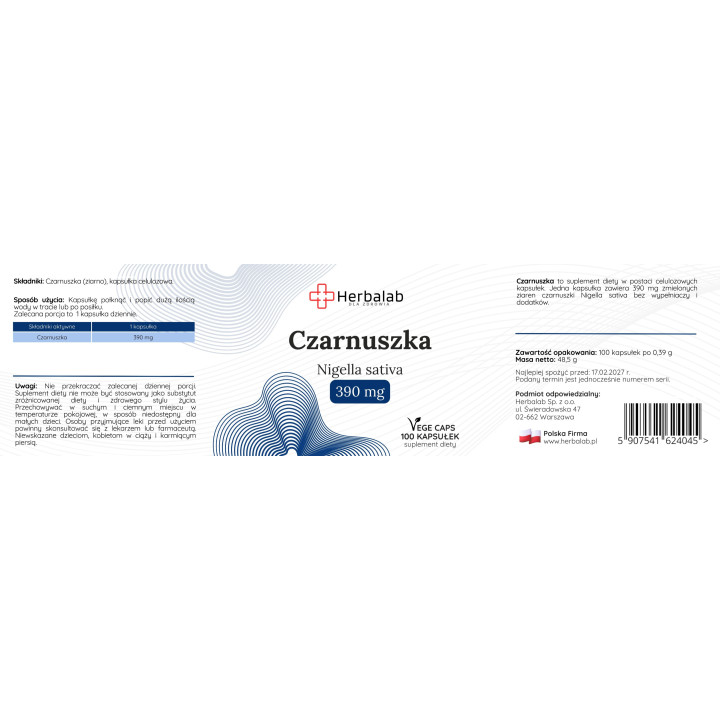 Czarnuszka NIgella sativa 390 mg Vege caps 100 kapsułek