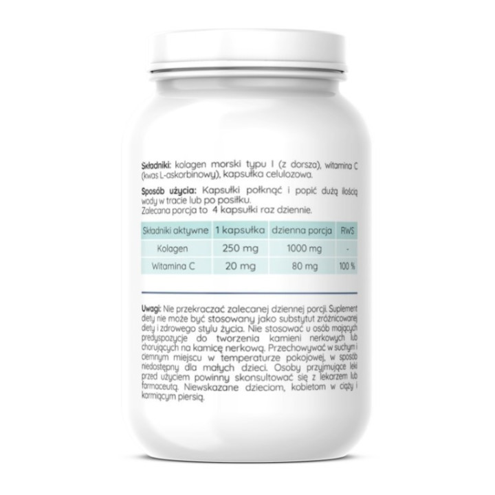 Marine Kolagen 100 mg z witaminą C na stawy skórę i kości