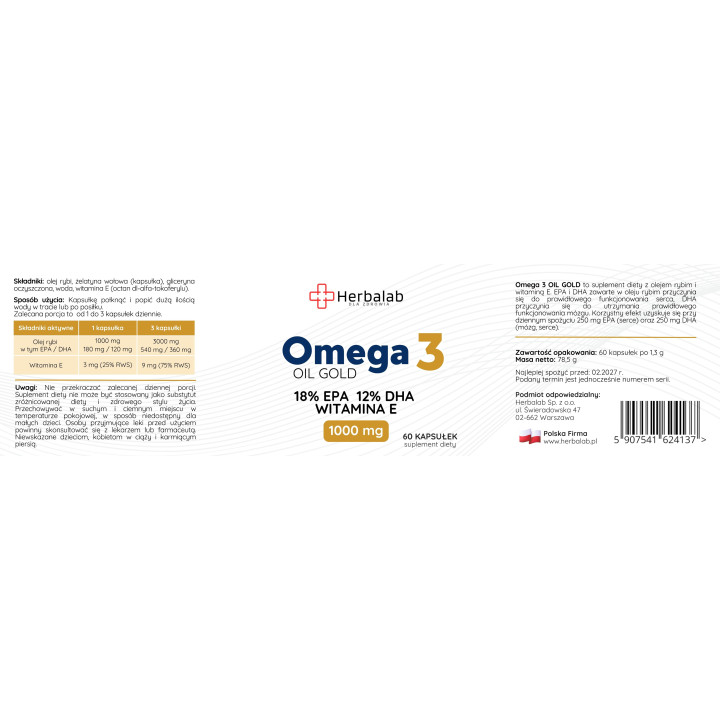 Omega 3 EPA DHA i witamina E Herbalab 60 kapsułek 1000 mg