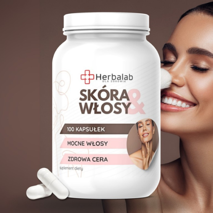 Skóra i Włosy 100 kapsułek witamina b7 Mocne włosy zdrowa cera Herbalab
