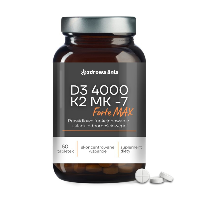 WITAMINA D3+K2 MK-7 FORTE MAX 4000 IU ODPORNOŚĆ SERCE KOŚCI ZĘBY