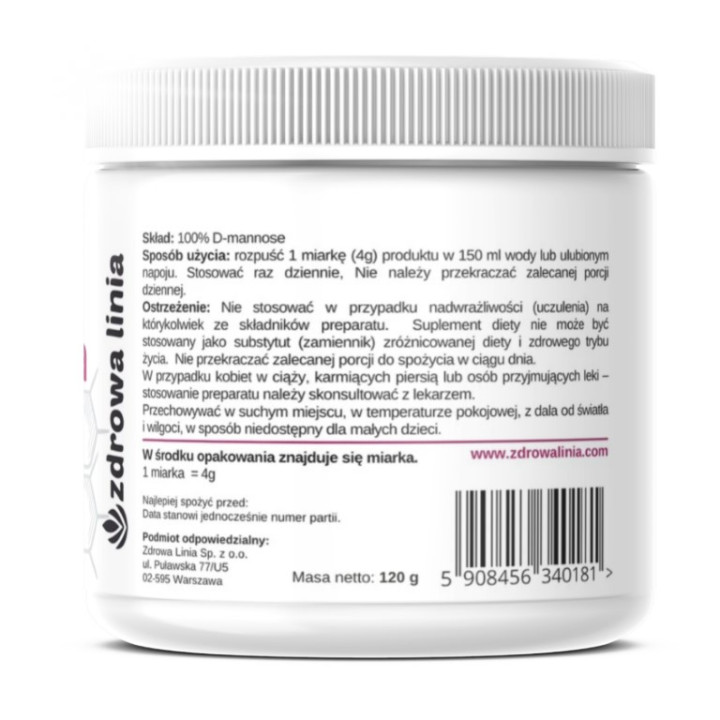 D-Mannoza D-mannose 4000 mg CZYSTA bez dodatków 120g Miarka GRATIS