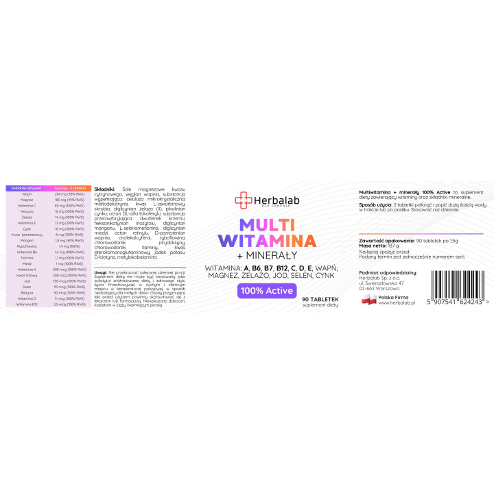 MultiWitamina kompleks wit. A B6 B7 B12 C D E MAGNEZ JOD ŻELAZO SELEN CYNK