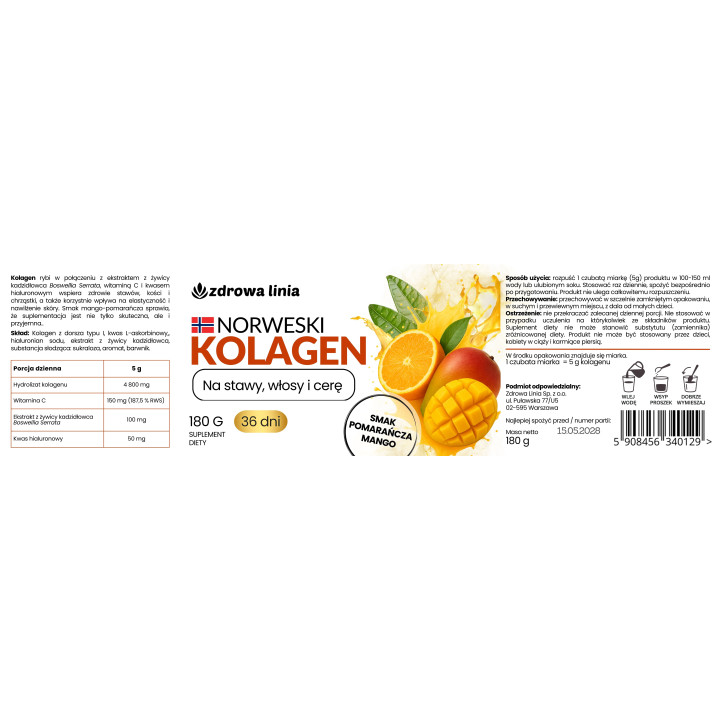 Kolagen Rybi NORWESKI stawy włosy cera smak mango pomarańcza