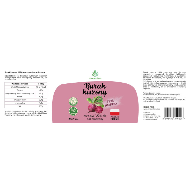 Zakwas z buraka 100% naturalny probiotyk 1000ml sok z kiszonego buraka