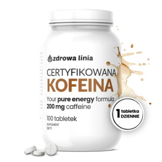 Certyfikowana KOFEINA CAFFEINE 200mg MOCNA 100 tabletek