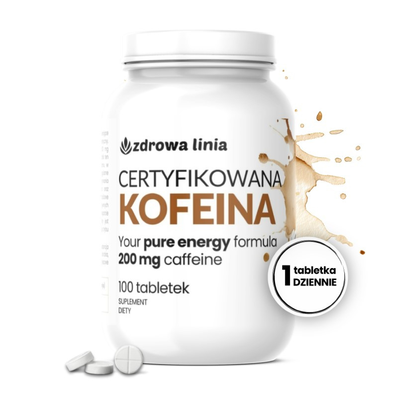 Certyfikowana KOFEINA CAFFEINE 200mg MOCNA 100 tabletek