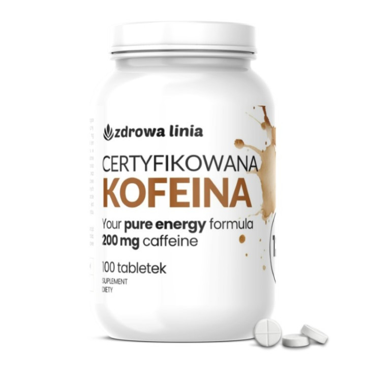 Certyfikowana KOFEINA CAFFEINE 200mg MOCNA 100 tabletek