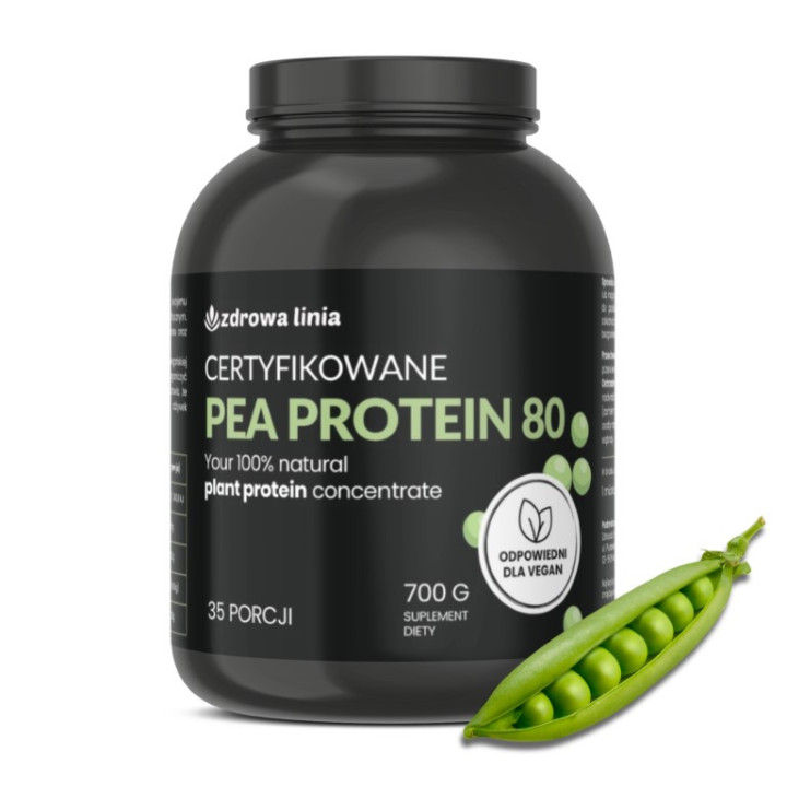 Białko 80% PEA PROTEIN 700g BIAŁKO Z GROCHU WEGAŃSKIE VEGE + miarka GRATIS