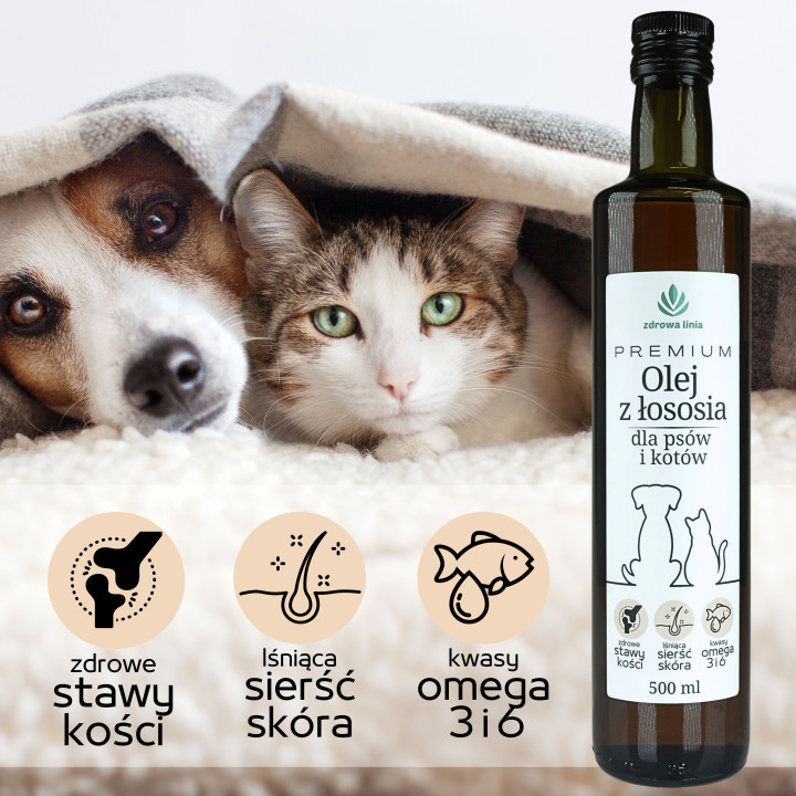 PREMIUM olej z łososia dla psów i kotów
