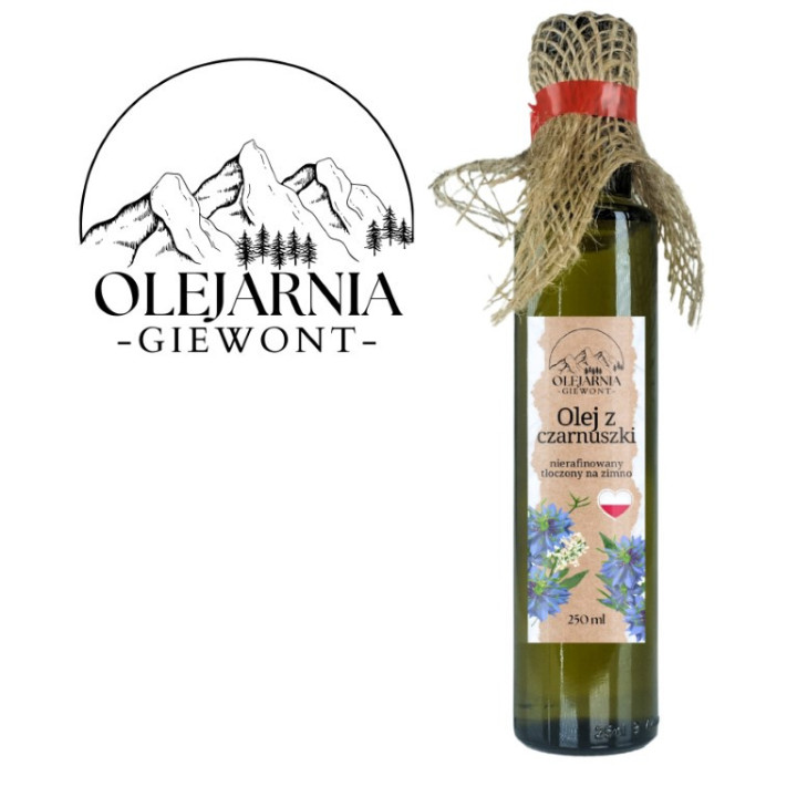 Olej z czarnuszki nierafinowany tłoczony na zimno z Polski 250 ml