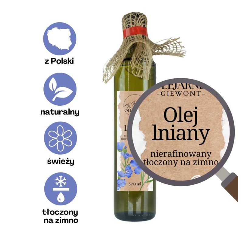 Olej lniany 500 ml nierafinowany tłoczony na zimno w Polsce