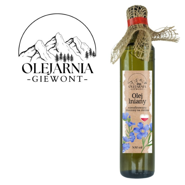 Olej lniany 500 ml nierafinowany tłoczony na zimno w Polsce