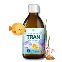 Premium Tran dla dzieci 250 ml olej z wątroby dorsza DHA Omega3 źródło D3 i wit A