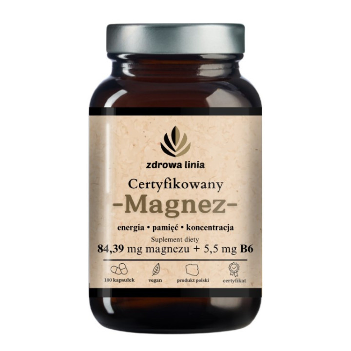 Certyfikowany Magnez + witamina B6 - 100 kapsułek